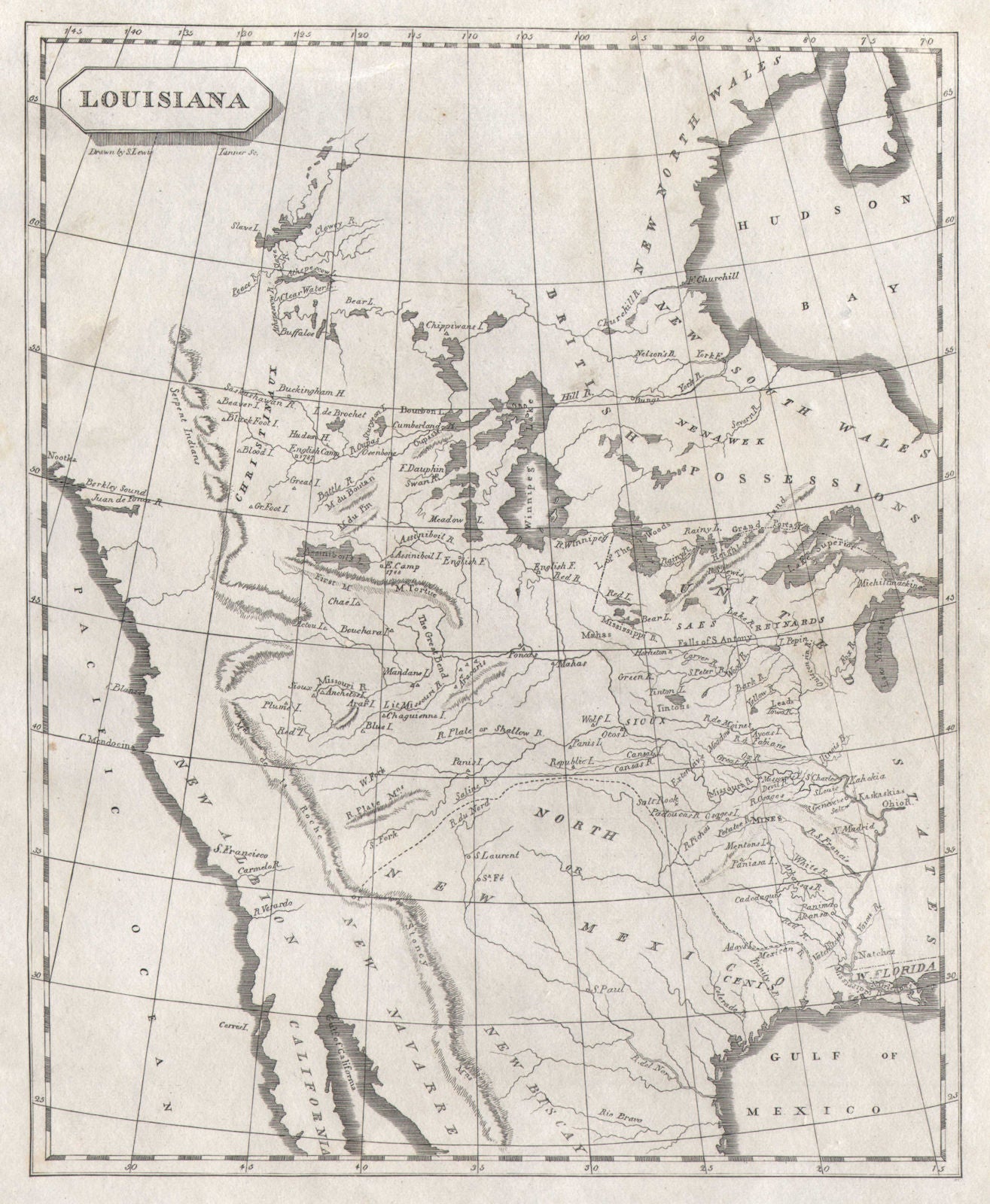 Louisiana map by Arrowsmith & Lewis. LA Purchase. Western United States 1812